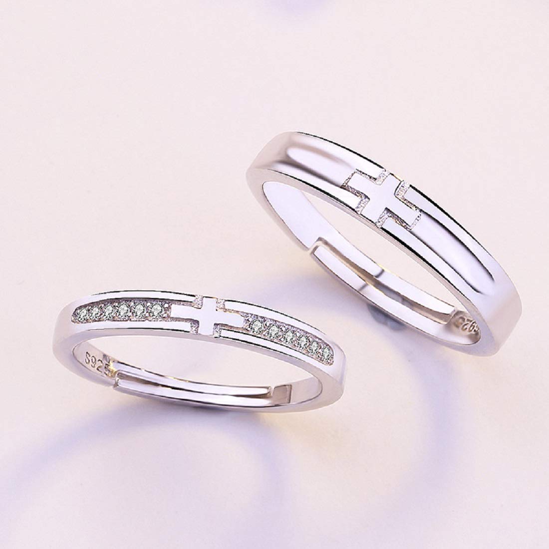 Rockyu ペアリング シルバー925 クロスデザイン メンズ フリーサイズ 結婚・婚約対応