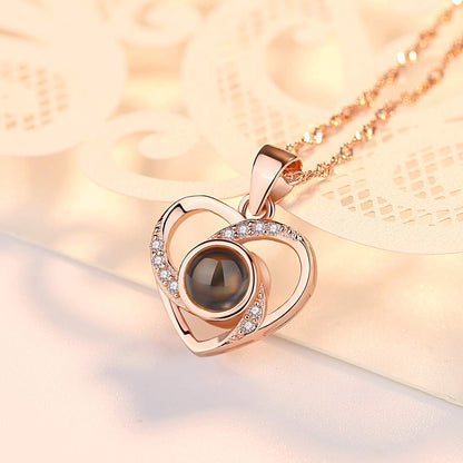 Rockyu 100種言語で愛を伝える ネックレス レディース シルバー925 ハート型ペンダント ピンクゴールド＆シルバー