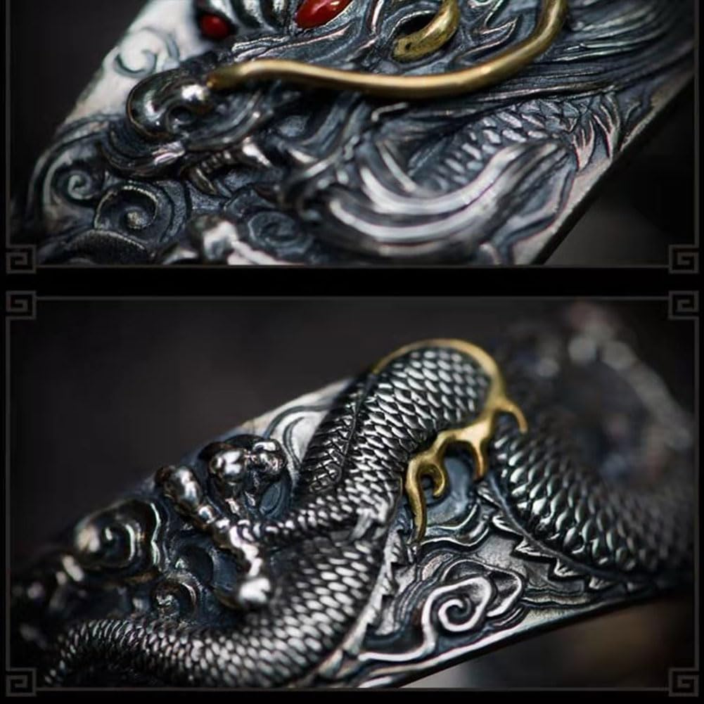 Rockyu 龍神シルバーリング メンズ レディース 太め 龍頭竜爪デザイン 開運お守りアクセサリー