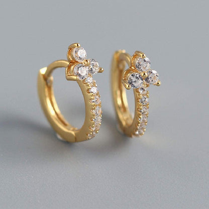 Rockyu ピアス レディース フープ リングピアス CZダイヤ 三粒ストーン 多色展開 小ぶり 上品 アクセサリー