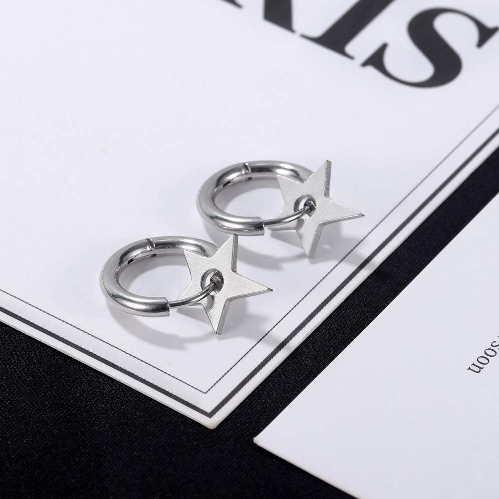 Rockyu ピアス メンズ フープ シルバー ステンレス 星モチーフ 金属アレルギー対応