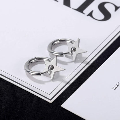 Rockyu ピアス メンズ フープ シルバー ステンレス 星モチーフ 金属アレルギー対応