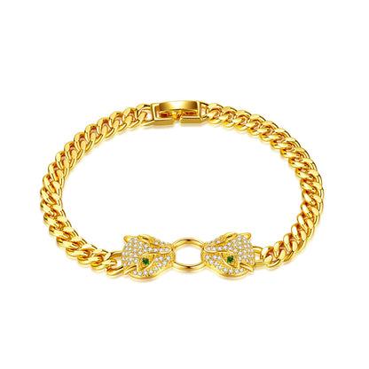 Rockyu ヒョウヘッド ゴールドブレスレット 喜平チェーン レディース