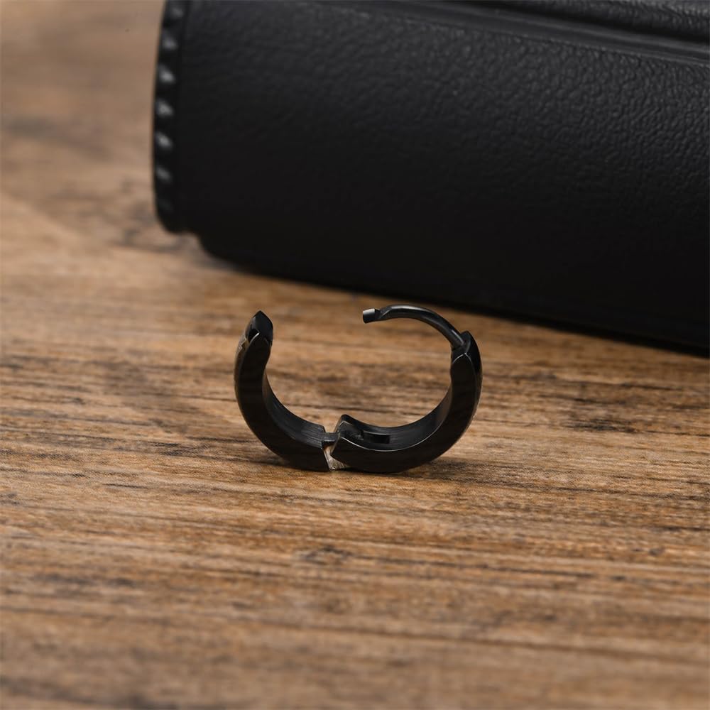 Rockyu ステンレス製 ブラックコーティング柄入りフープピアス メンズ 片耳用