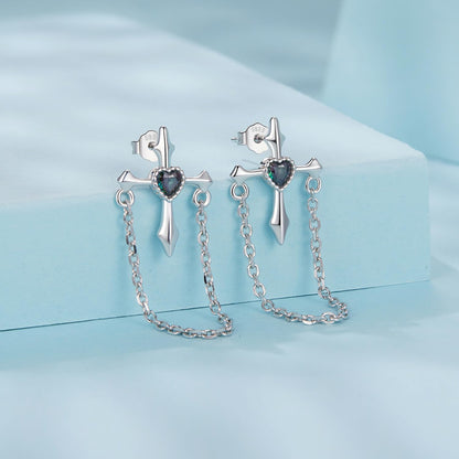 Rockyu ピアス レディース 925シルバー 十字架 チェーン 流蘇デザイン ハートモチーフ フープ 鏡面仕上げ