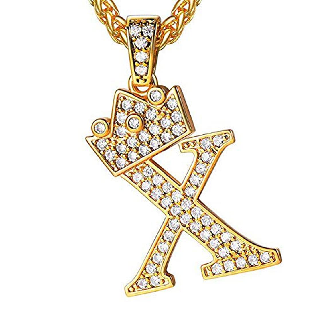 Rockyu イニシャルネックレス A〜Z メンズ レディース ジルコニア クラウンデザイン 真鍮製 ゴールドチェーン付き