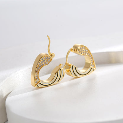 Rockyu ピアス レディース シルバー925 心形 多粒ダイヤ リングピアス フープ ゴールド ハートピアス 純銀製 金属アレルギー対応 パーティー プレゼント ギフト おしゃれ ジュエリー