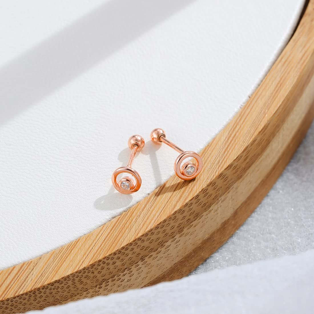 Rockyu ピアス レディース シルバー925 ゴールド ラウンド 一粒ジルコニア 光面 スタッドピアス