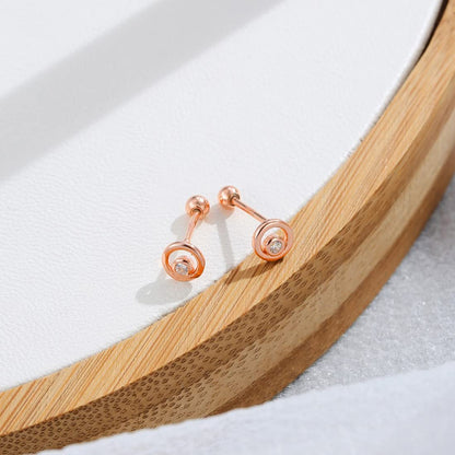 Rockyu ピアス レディース シルバー925 ゴールド ラウンド 一粒ジルコニア 光面 スタッドピアス