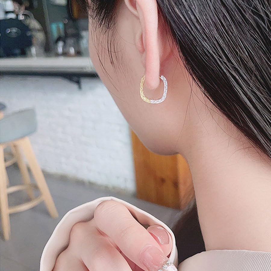 Rockyu シルバー925 唐草透かし彫りフープピアス 幅広ヴィンテージ 男女兼用 ゴールド＆シルバー