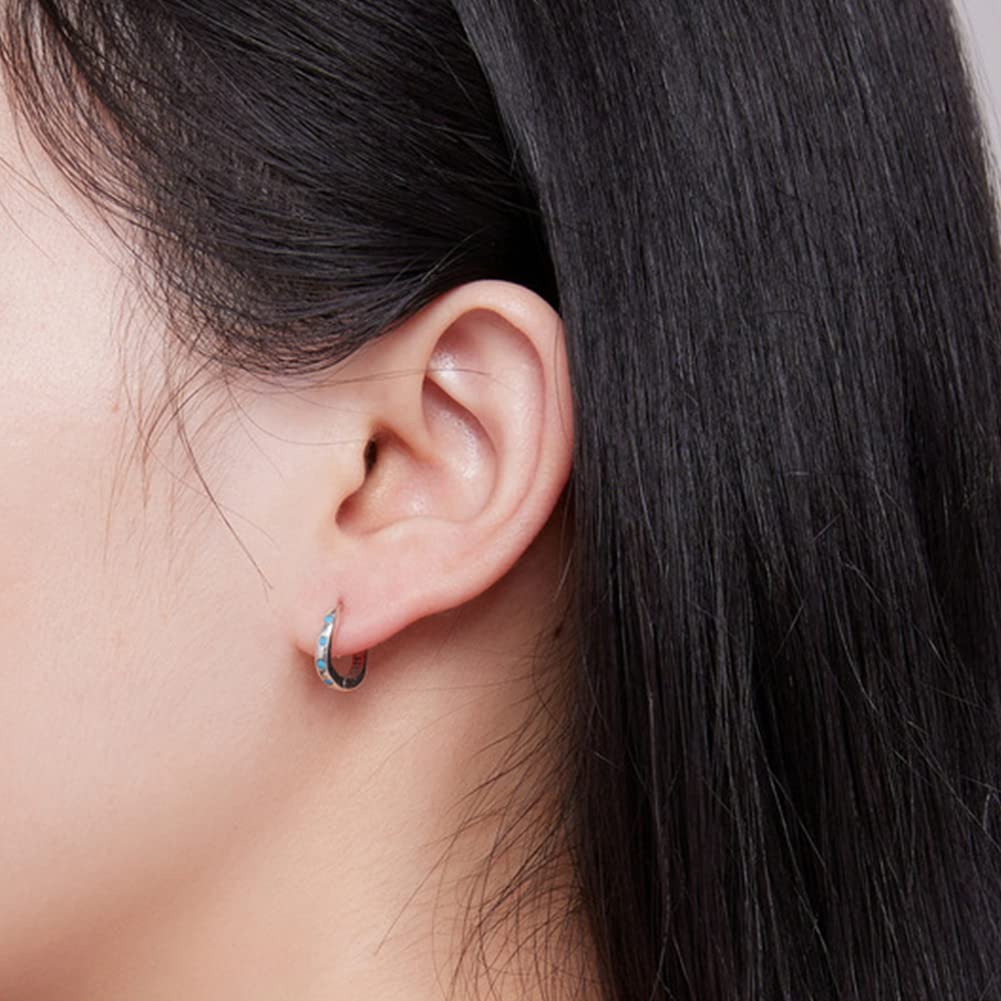 Rockyu ツイストフープピアス レディース 小さめ シルバー925 津波風デザイン ターコイズ風ブルー