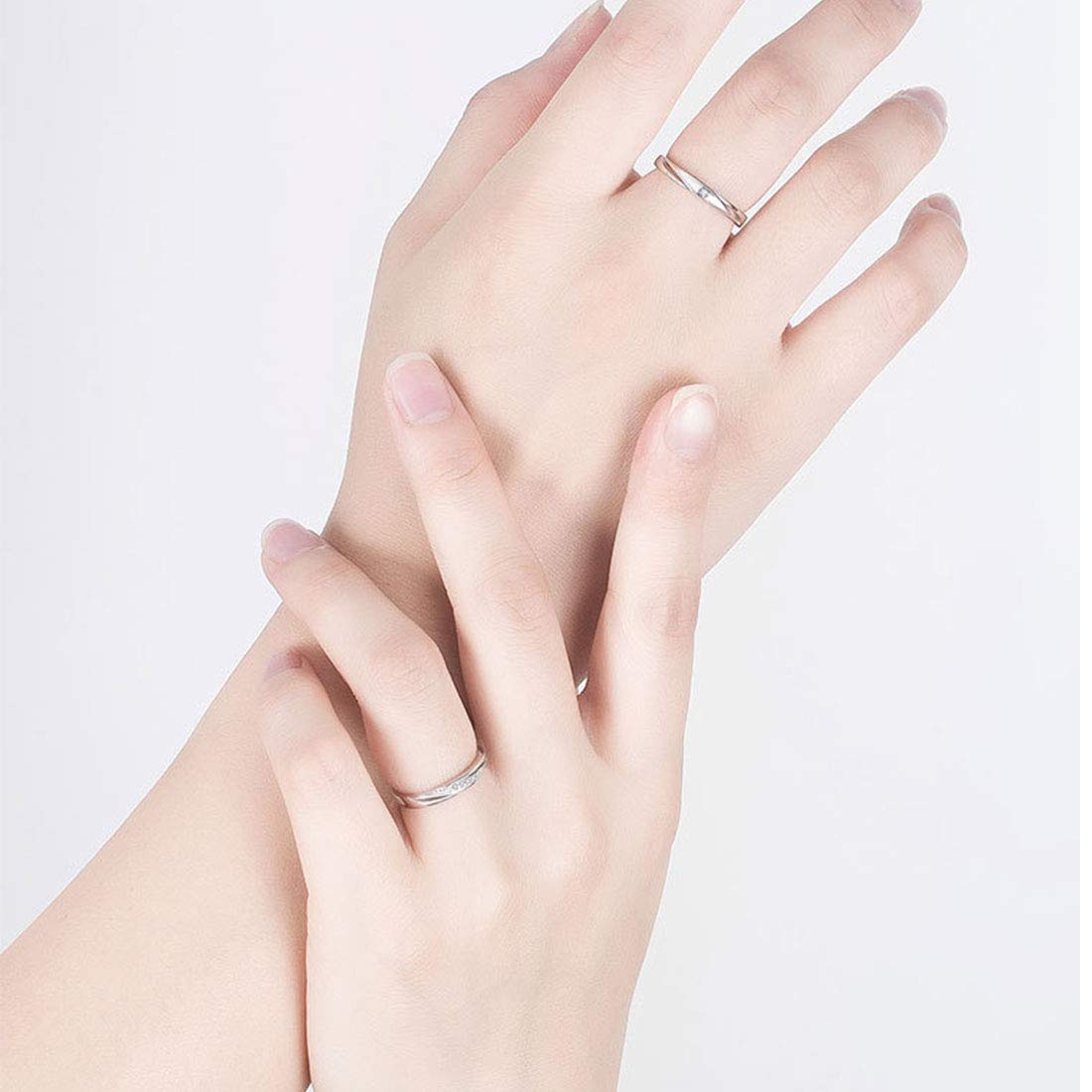 Rockyu 永遠の愛 ジルコニア ペアリング シルバー925 メンズ レディース フリーサイズ