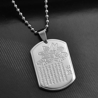 Rockyu ネックレス メンズ シルバー サージカルステンレス プレート 刻印 お守り 長方形ペンダント チェーン付き アクセサリー