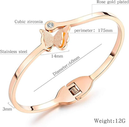 Rockyu ブレスレット レディース ピンクゴールド 蝶バングル ジルコニア付き チタン製 キラキラアクセサリー