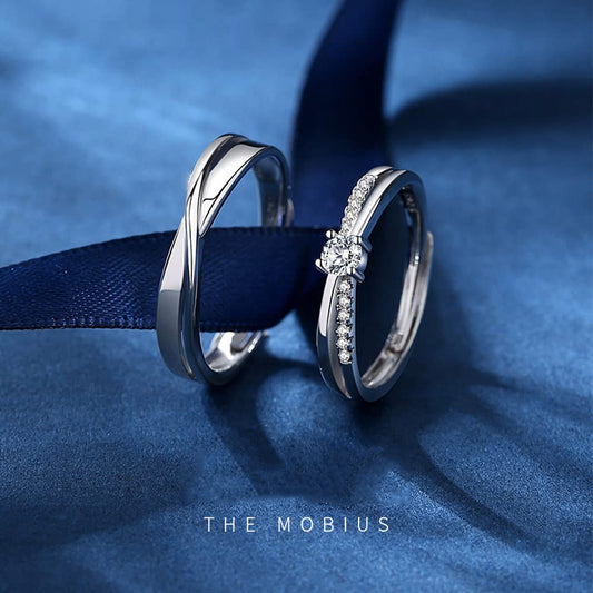 Rockyu メビウス ペアリング 一粒ダイヤ シルバー925 指輪 フリーサイズ