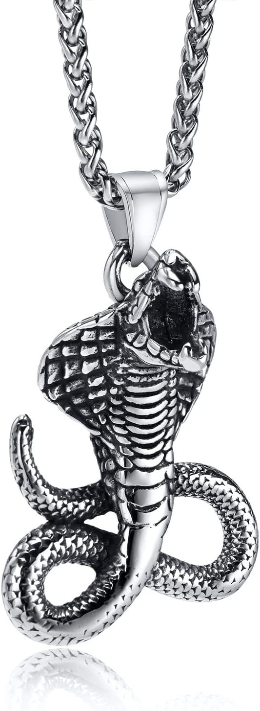 Rockyu メンズ コブラ ステンレス ネックレス アンティーク風