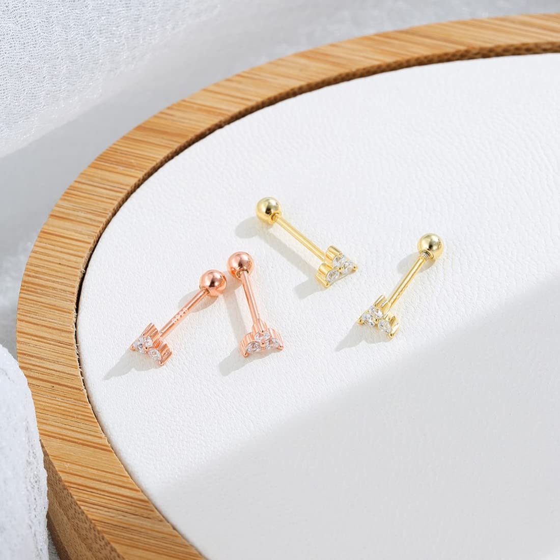 Rockyu ピアス レディース S925 三角ジルコニア スタッドピアス 金属アレルギー対応