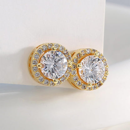 Rockyu ピアス レディース 18金仕上げ 大粒ジルコニア ゴールド＆シルバー＆ブラック 韓国風