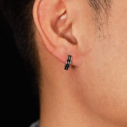 Rockyu リングピアス メンズ レディース フープピアス 小さめ ステンレス製 金属アレルギー対応 ブラックライン シルバー