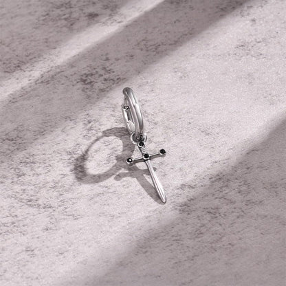 Rockyu ピアス メンズ ステンレス フープ クロス＆モチーフ シルバー ブラックジルコニア ヴィンテージ風