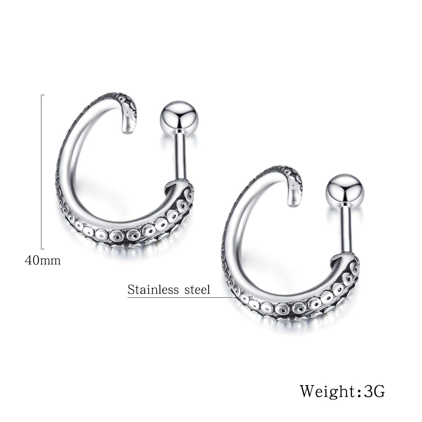 Rockyu ピアス メンズ 片耳 両耳 ステンレス タコ足デザイン シルバー スタッドピアス