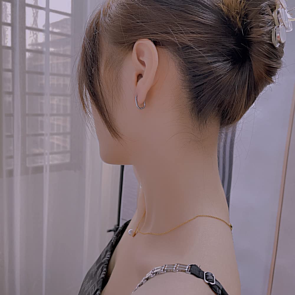 Rockyu レディース ピアス ゴールド シルバー 四角フープピアス 18×12mm ステンレス鋼 金属アレルギー対応 シンプル