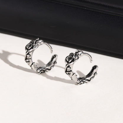 Rockyu メンズ ピアス 薔薇モチーフ フラワーフープ シルバー ステンレス製 金属アレルギー対応