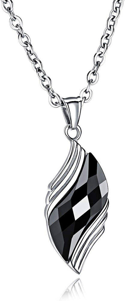 Rockyu ジュエリー チタン製 葉型ネックレス メンズ＆レディース兼用 シンプル青サファイア