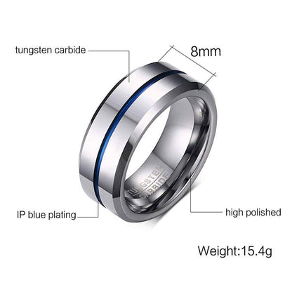 タングステンカーバイドリング メンズ 8mm シルバー ヘアライン×光沢仕上げ 指輪