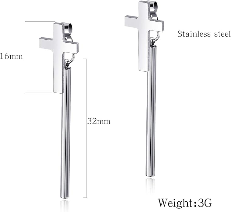 Rockyu ピアス メンズ クロス 十字架 バーモチーフ ステンレス シンプル アレルギー対応