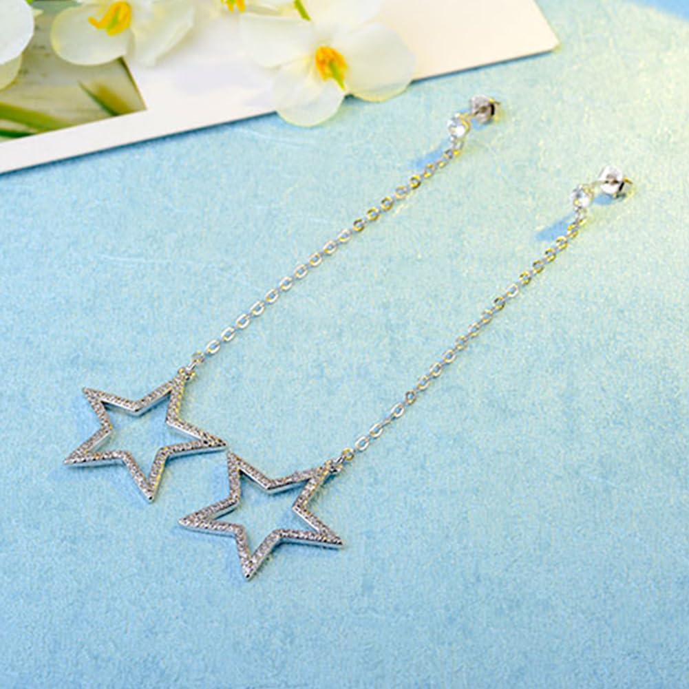 スター×ジルコニアピアス｜シルバーチェーンで揺れる五芒星デザイン｜アレルギー対応