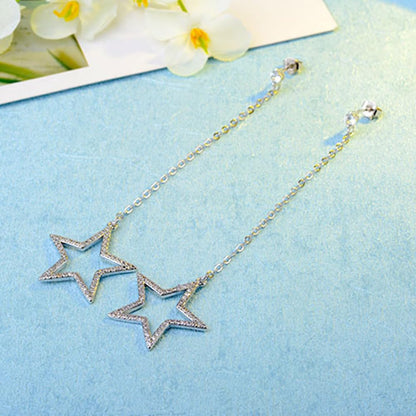 スター×ジルコニアピアス｜シルバーチェーンで揺れる五芒星デザイン｜アレルギー対応