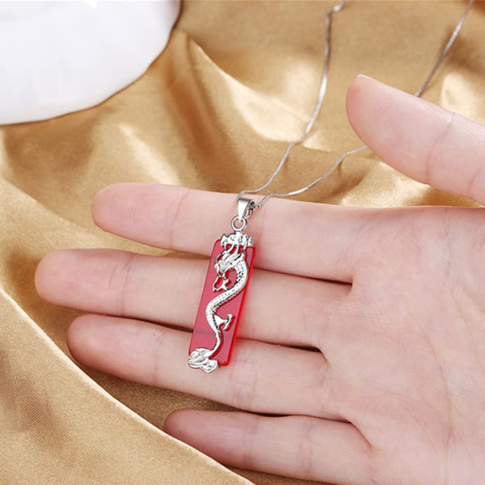 Rockyu ネックレス メンズ レディース 龍モチーフ 長方形ペンダント シルバー ステンレス 金属アレルギー対応