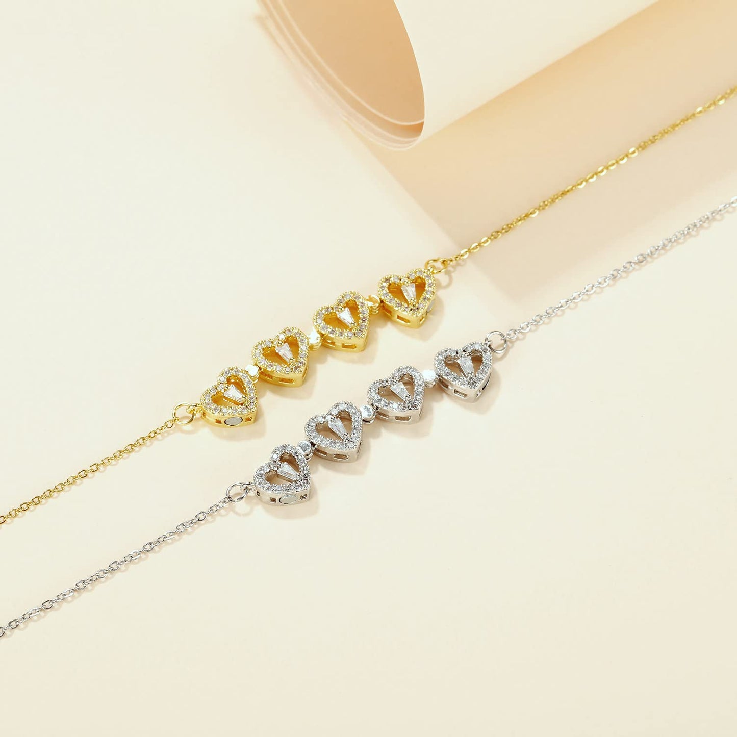 Rockyu 四つ葉ハートネックレス レディース ゴールド＆シルバー ステンレスチェーン 60cm