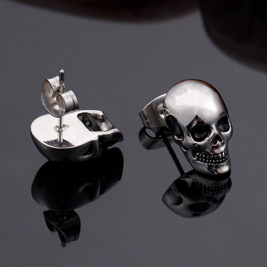 Rockyu ピアス メンズ スカル シルバー チタン合金 両耳セット