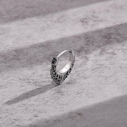 Rockyu ピアス メンズ 唐草模様 フープ ステンレス シルバー 金属アレルギー対応 片耳用