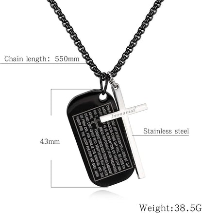 Rockyu ネックレス メンズ クロスプレート ブラック&シルバー ステンレス製