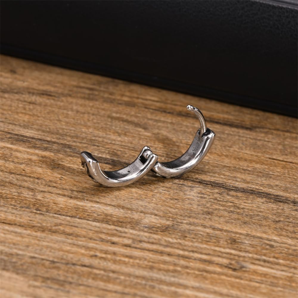 Rockyu メンズ フープピアス シルバー ステンレス 彫刻デザイン 片耳用 小さめ 金属アレルギー対応