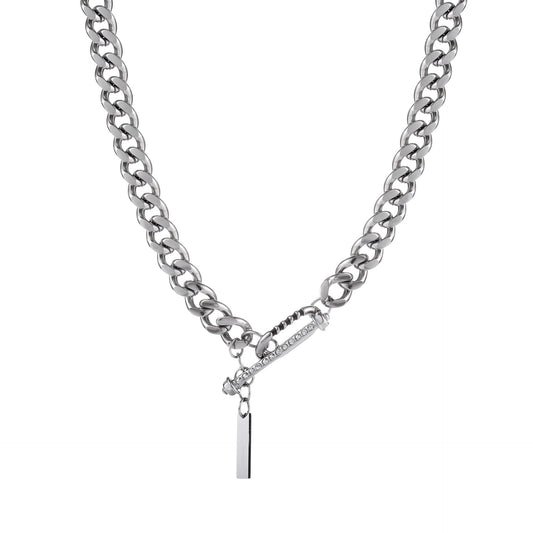 Rockyu ネックレス メンズ シルバー 喜平チェーン マンテル チタン バーペンダント 金属アレルギー対応