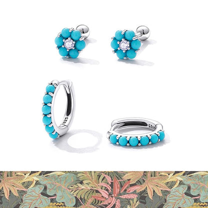 Rockyu ピアス レディース フープ シルバー925 ターコイズ 緑松石 金属アレルギー対応