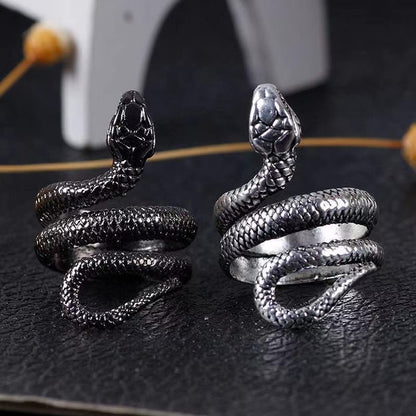 Rockyu スネークリング メンズ フリーサイズ ヘビモチーフ チタン指輪