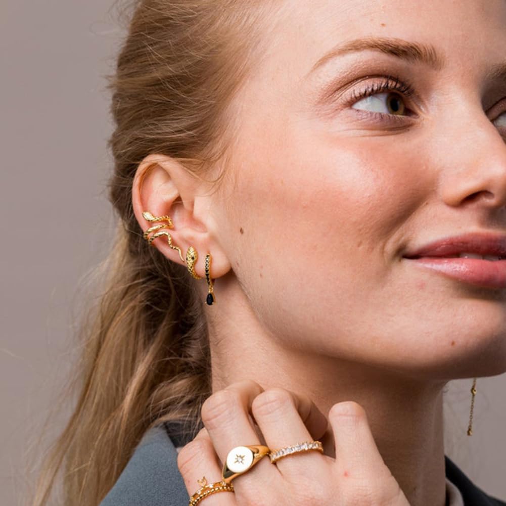 Rockyu レディースイヤーカフピアス スネークモチーフ シルバー925 ゴールド＆シルバー 金属アレルギー対応