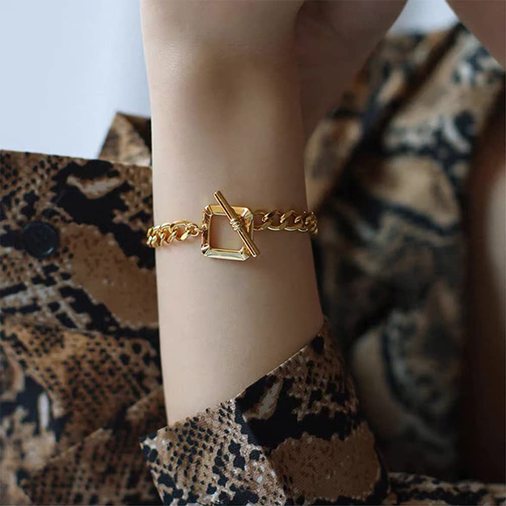 Rockyu レディース ネックレス＆ブレスレット セット ゴールド/シルバー 正方形OTチェーン 真鍮製 金属アレルギー対応