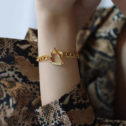 Rockyu レディース ネックレス＆ブレスレット セット ゴールド/シルバー 正方形OTチェーン 真鍮製 金属アレルギー対応