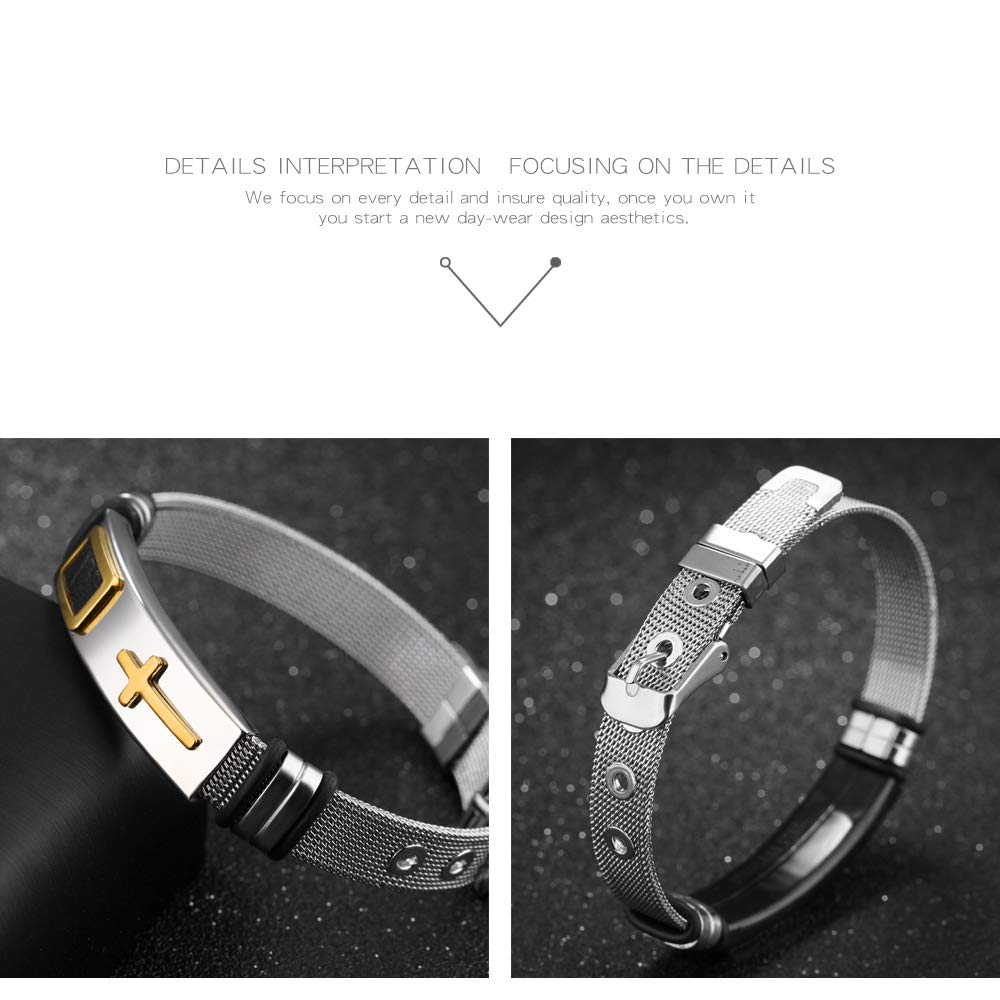 Rockyu メンズ ステンレス 十字架ブレスレット ベルト式 調整可能 金属アレルギー対応