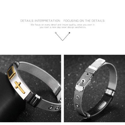 Rockyu メンズ ステンレス 十字架ブレスレット ベルト式 調整可能 金属アレルギー対応