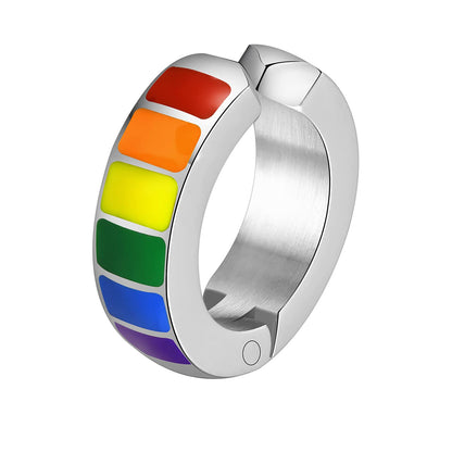 Rockyu ピアス メンズ レインボーフープ ステンレス製 エナメルカラー 虹イヤリング 金属アレルギー対応