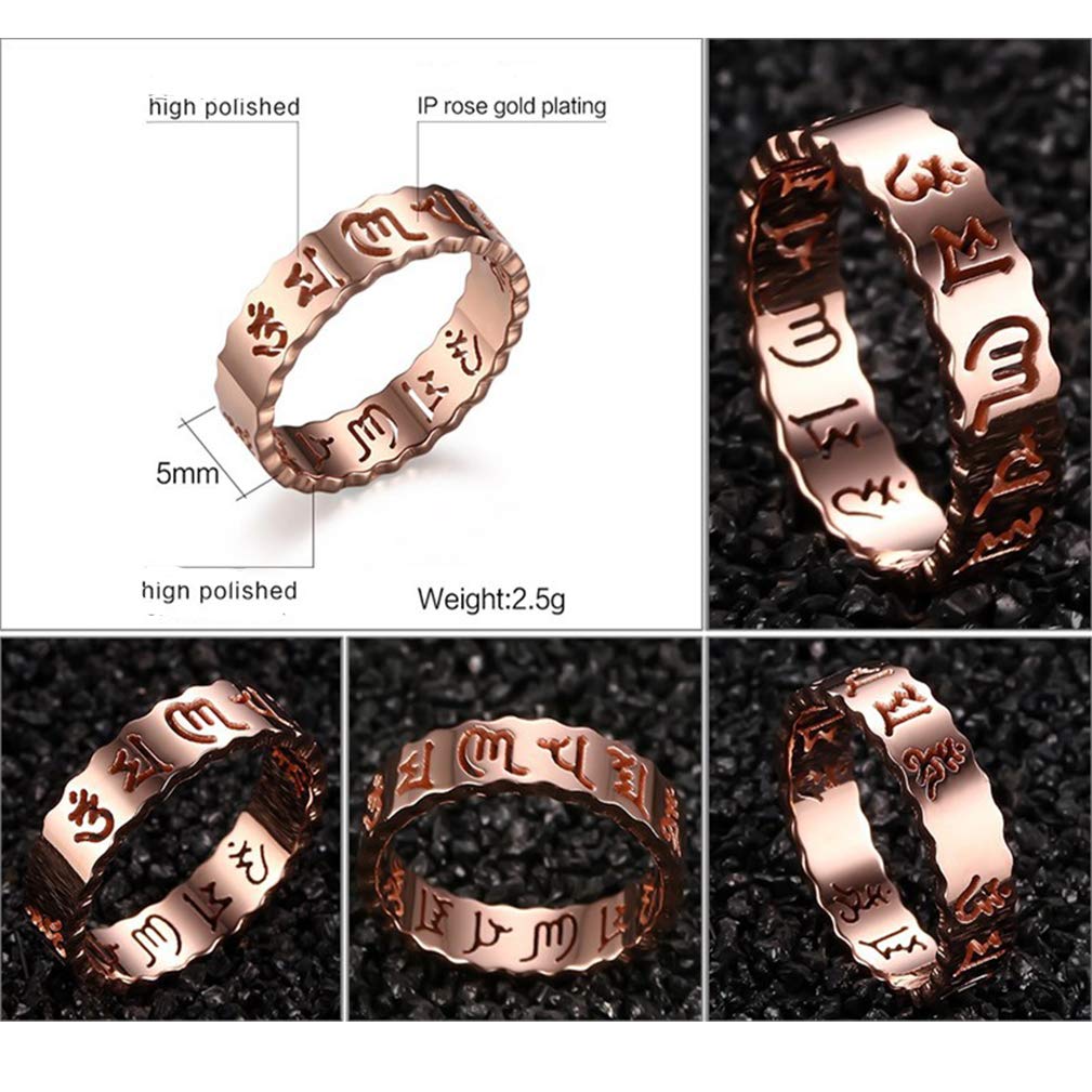 Rockyu ステンレス メンズリング 般若心経刻印 仏教モチーフ お守りデザイン シルバー ゴールド ローズゴールド
