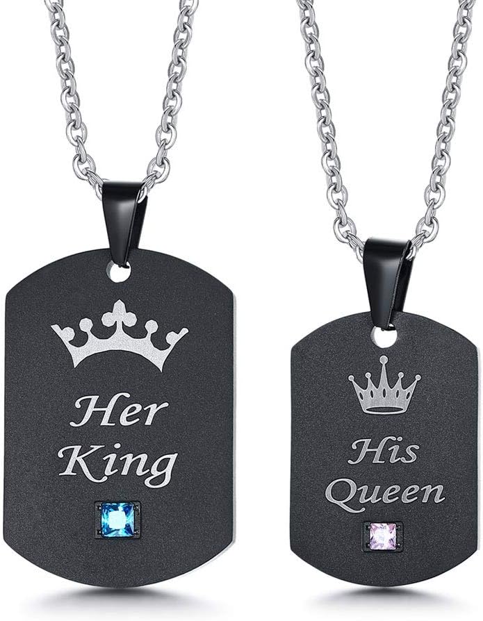 Rockyu チタンプレートペアネックレス ブルージルコニア付 金属アレルギー対応 カップルお揃い記念日ギフト