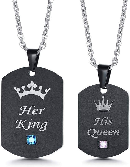 Rockyu チタンプレートペアネックレス ブルージルコニア付 金属アレルギー対応 カップルお揃い記念日ギフト